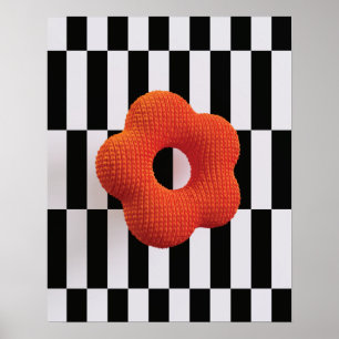 Poster Fleur 3D vibrante orange et noir et blanc - impres