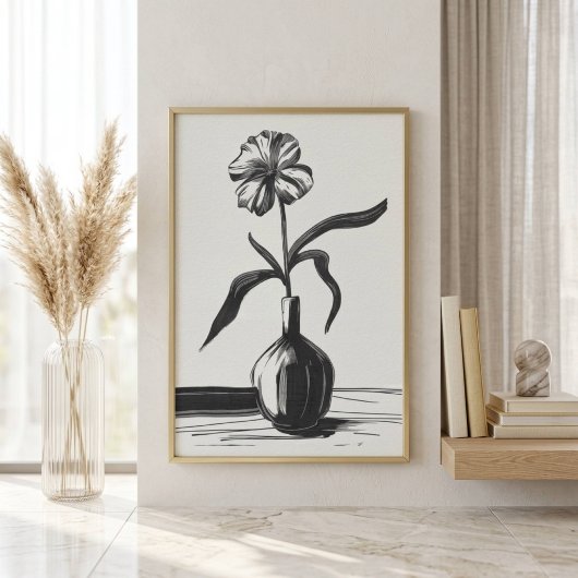 Poster Fleur à l'encre noire minimaliste