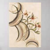 Poster Fleur abstrait terreuse et lignes de calligraphie (Devant)