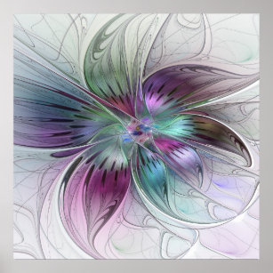 Poster Fleur Abstraite colorée Art moderne floral fractal