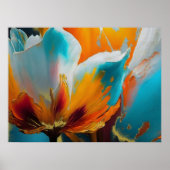 Poster Fleur abstraite en orange et sarcelle (Devant)