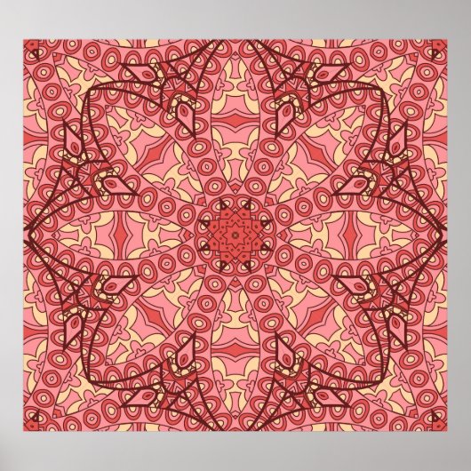 Poster Fleur Abstraite Ethnique, Mandalas Sans Seamless. (Devant)