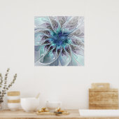Poster Fleur Abstraite Fractale Moderne Avec Bleu (Cuisine)