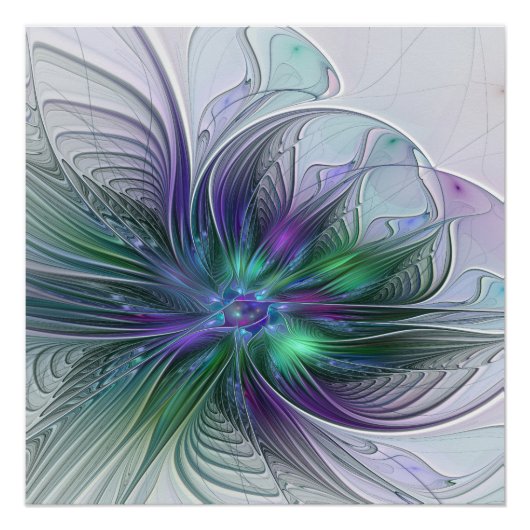 Poster Fleur Abstraite Moderne Violette Verte Fractale (Devant)
