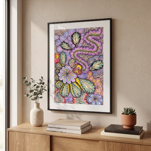 Poster Fleur abstraite pastel Art de gribouillage complex