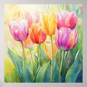 Poster Fleur Aquarelle Ressort Jardin Tulip