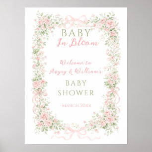 Poster Fleur Bébé Fille Fête de Naissance avec Ruban Flor