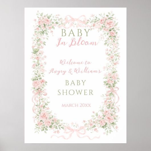 Poster Fleur Bébé Fille Fête de Naissance avec Ruban Flor (Devant)