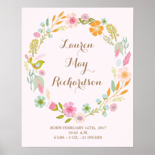 Poster Fleur bébé natation imprimé pour une petite fille