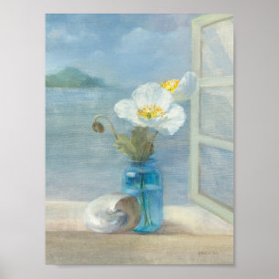 Poster Fleur blanche donnant sur la mer