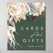 Poster Fleur Blanche | Panneau Cadeaux et Cartes Vert Fon (Devant)