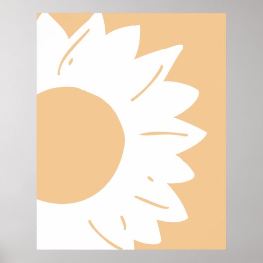 Poster Fleur blanche sur papier peint abstrait orange cla (Devant)