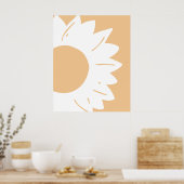 Poster Fleur blanche sur papier peint abstrait orange cla (Cuisine)