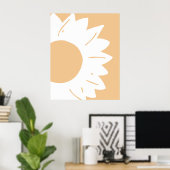 Poster Fleur blanche sur papier peint abstrait orange cla (Bureau à domicile)
