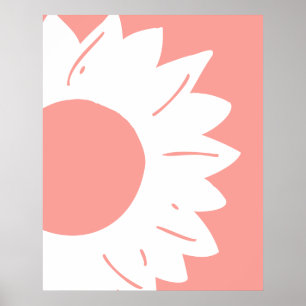 Poster Fleur blanche sur papier peint abstrait rose corai