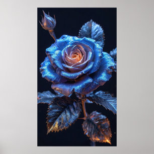 Poster Fleur bleu-rose vive avec un éclat métallique