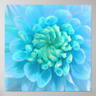 Poster Fleur bleu turquoise en aquarelle