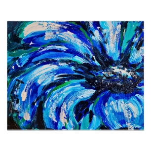 Poster Fleur bleue Art floral abstrait contemporain