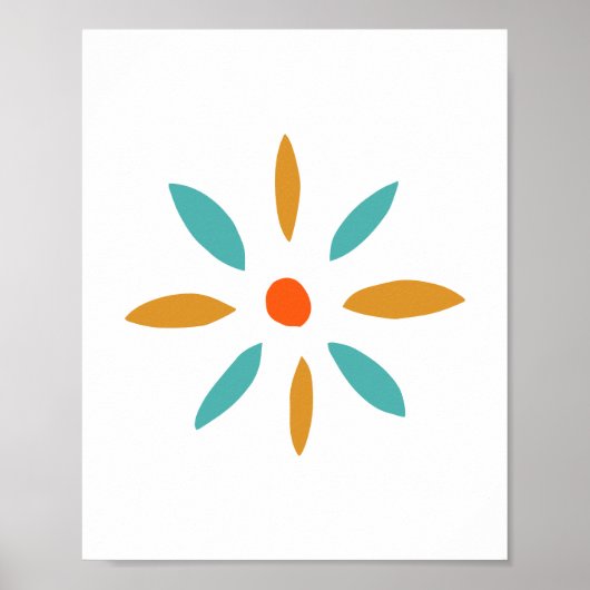 Poster Fleur bleue orange funky de milieu de siècle (Devant)