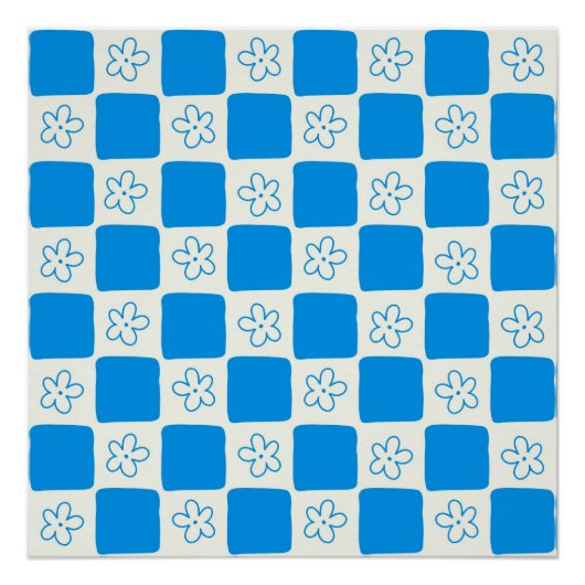 Poster Fleur bleue Preppy À damiers Motif (Devant)