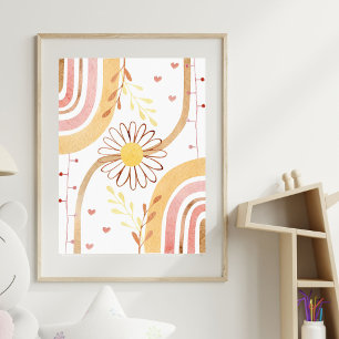 Poster Fleur botanique abstraite aquarelle et arc-en-ciel