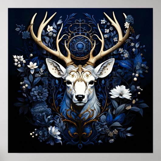 Poster Fleur céleste de minuit Gothique Cerf (Devant)