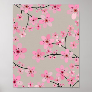 Poster Fleur cerise 08 Beige neutre