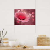 Poster Fleur coeur en papier rose et rouge fait main (Cuisine)