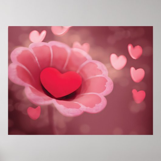 Poster Fleur coeur en papier rose et rouge fait main (Devant)