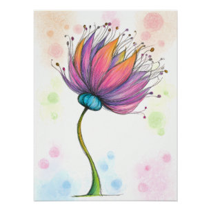 Poster Fleur colorée dans le style crayon de couleur