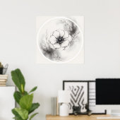 Poster Fleur d'anémone botanique noir blanc (Bureau à domicile)