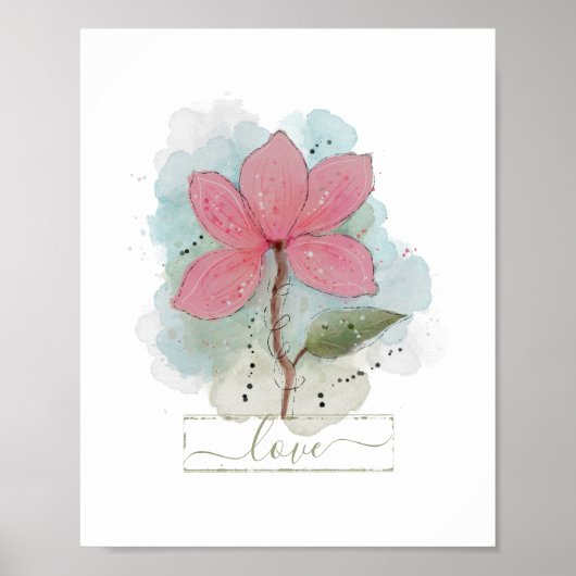 Poster Fleur d'aquarelle rose Amour (Devant)