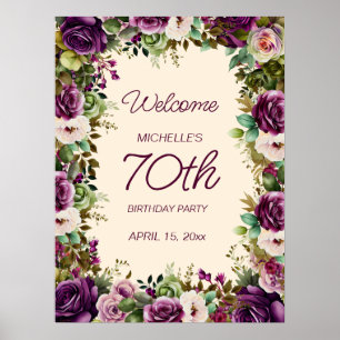 Poster Fleur d'aquarelle violette élégante pour 70e anniv