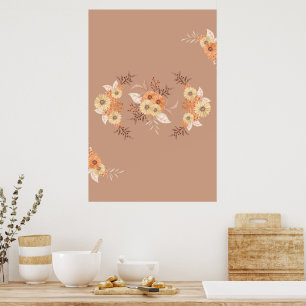 Poster Fleur d'automne - Art Floral Beige et Orange