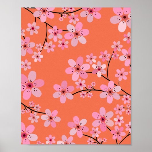 Poster Fleur de cerisier 10 orange et rose (Devant)