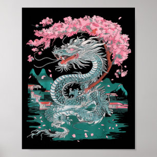Poster Fleur de cerisier Dragon chinois Nouvel An chinois