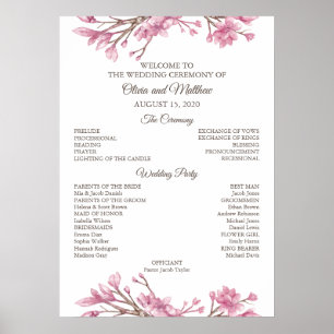 Poster Fleur de cerisier rose. Programme de mariage flora
