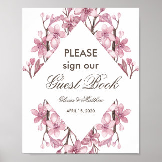 Poster Fleur de cerisier rose. Signal mariage du livre d'
