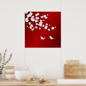 Poster Fleur de cerisier rouge noir et blanc (Cuisine)