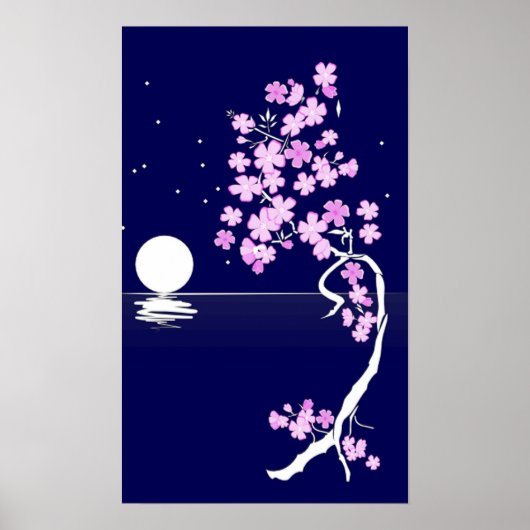 Poster Fleur de cerisiers (Sakura) la nuit Imprimer (Devant)