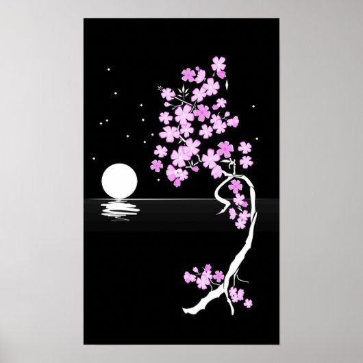 Poster Fleur de cerisiers (Sakura) la nuit Imprimer (Devant)