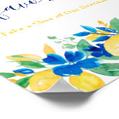 Poster Fleur de citrons jaune bleu pour douche nuptiale (Coin)