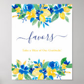 Poster Fleur de citrons jaune bleu pour douche nuptiale (Devant)