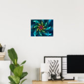 Poster Fleur de corail océanique Art fractal sarcelle et (Bureau à domicile)