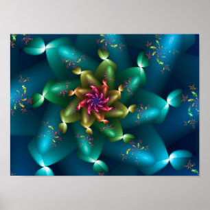 Poster Fleur de corail océanique Art fractal sarcelle et