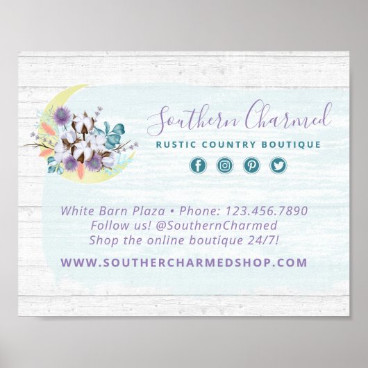 Poster Fleur de coton du Sud et bois rustique de campagne (Devant)