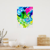 Poster Fleur de cyclamen rose Aquarelle abstraite (Cuisine)