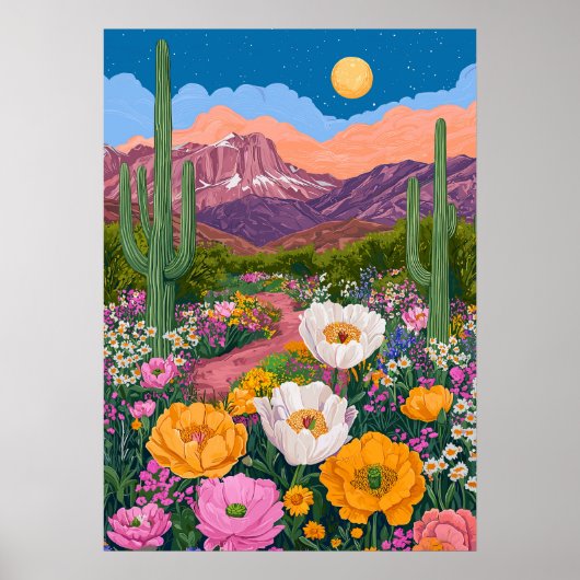 Poster Fleur de désert sous la lumière de la lune (Devant)