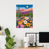 Poster Fleur de désert sous la lumière de la lune (Bureau à domicile)