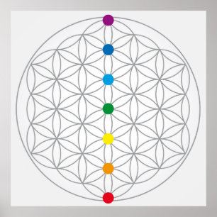Poster Fleur de design de vie et 7 chakras couleurs arc-e